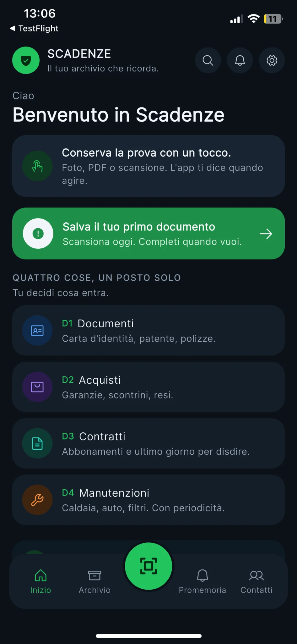 Schermata dell'app Scadenze & Documenti